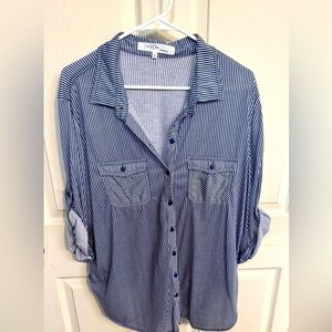 Eden & Olivia Blue and White Striped Maternity Shirt